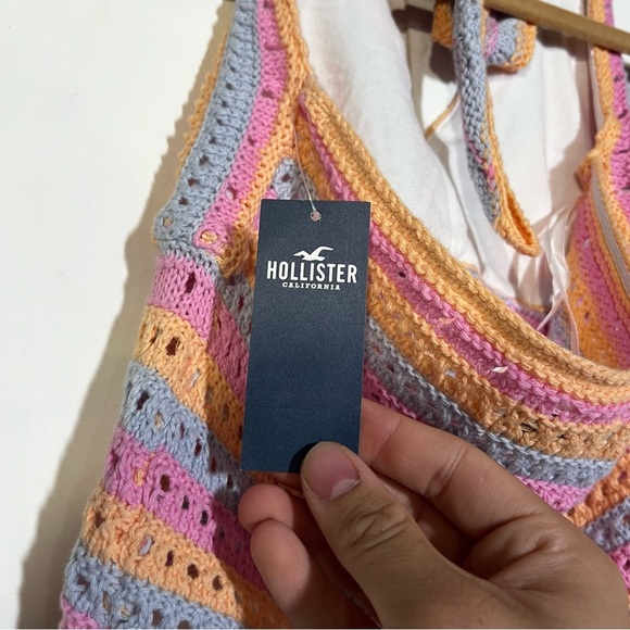 NWT Hollister Halter Crochet Top Summer Pink Orange Light Blue Size Small - Picture 4 of 7